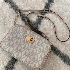 Michael Kors Monogram Cream & Tan Crossbody Bag